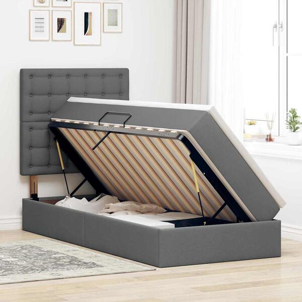 vidaXL Cama con almacenamiento y colch&oacute;n Gris oscuro 90 x 200 cm