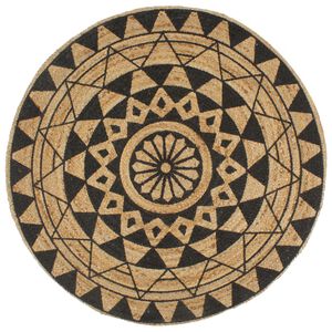 vidaXL Alfombra de yute tejida a mano con estampado negro 150 cm