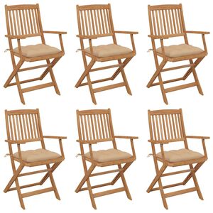vidaXL Sillas plegables (6 unidades) con cojines, de madera maciza de acacia.