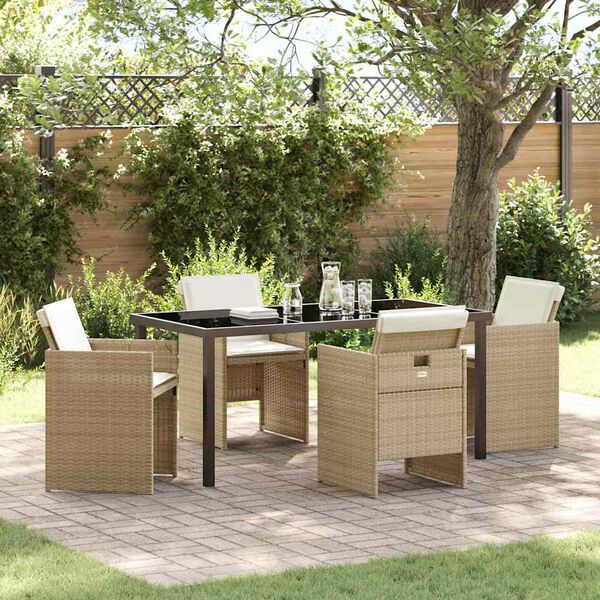 vidaXL Conjunto de Comedor de Jard&iacute;n 5 pcs Beige rat&aacute;n sint&eacute;tico