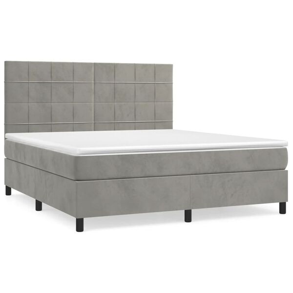 vidaXL Cama box spring con colch&oacute;n terciopelo gris claro 160x200 cm
