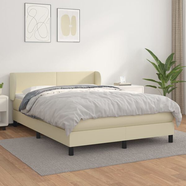 vidaXL Cama box spring con colch&oacute;n cuero sint&eacute;tico crema 140x190 cm