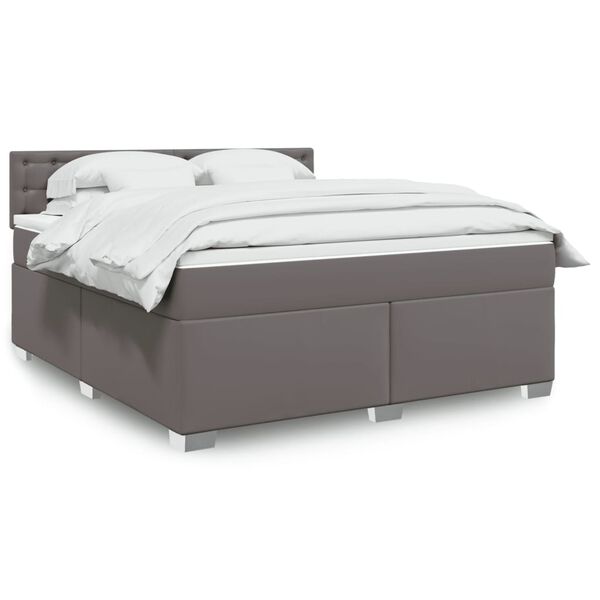 vidaXL Cama box spring con colch&oacute;n cuero sint&eacute;tico gris 180x200 cm