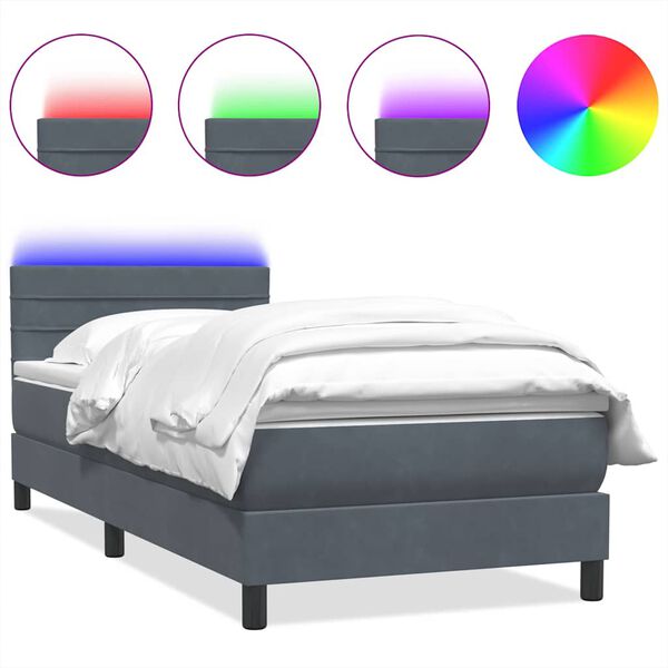vidaXL Cama box spring con colch&oacute;n y LED terciopelo gris oscuro 90x210 cm