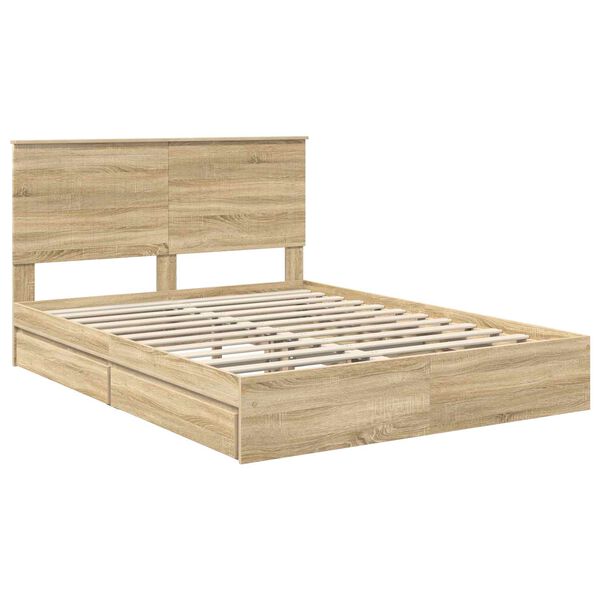vidaXL Cama con almacenamiento con cabecera Roble Sonoma 150 x 200 cm