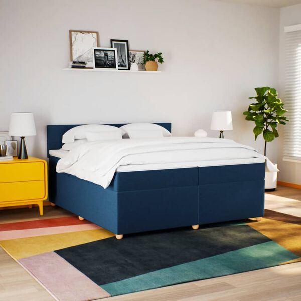 vidaXL Cama box spring con colch&oacute;n tela azul 200x200 cm