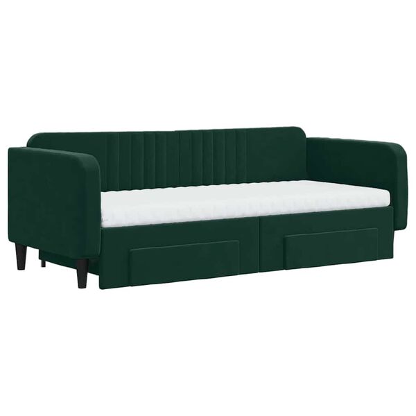vidaXL Sof&aacute; cama nido con cajones terciopelo verde oscuro 90x200 cm