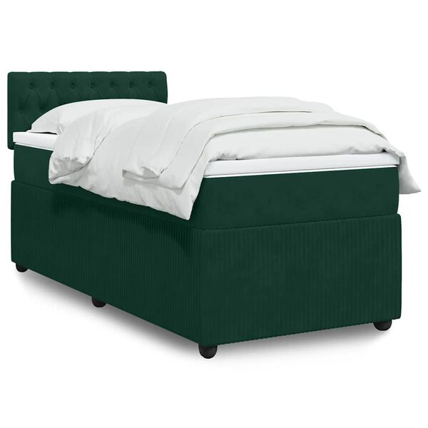 vidaXL Cama box spring con colch&oacute;n terciopelo verde oscuro 80x200 cm