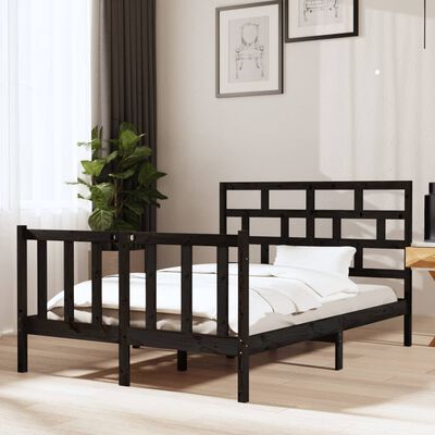 vidaXL Estructura de cama madera maciza de pino negro 135x190 cm