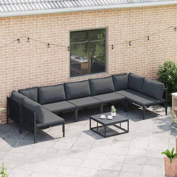 vidaXL Conjunto de sof&aacute;s de jard&iacute;n con coj&iacute;n 7 pcs Negro Acero
