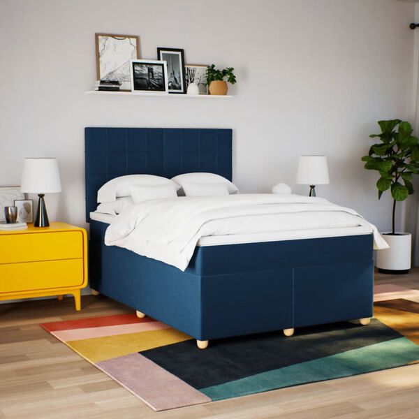 vidaXL Cama box spring con colch&oacute;n tela azul 140x200 cm