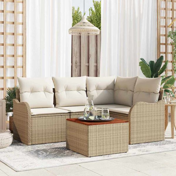 vidaXL Conjunto de sof&aacute;s de jard&iacute;n 5 pcs Beige y Crema rat&aacute;n sint&eacute;tico