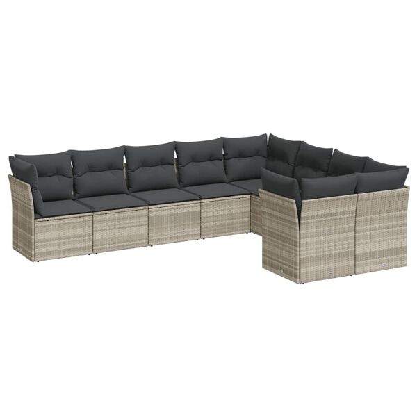 vidaXL Set muebles jard&iacute;n 9 pzas y cojines rat&aacute;n sint&eacute;tico gris claro