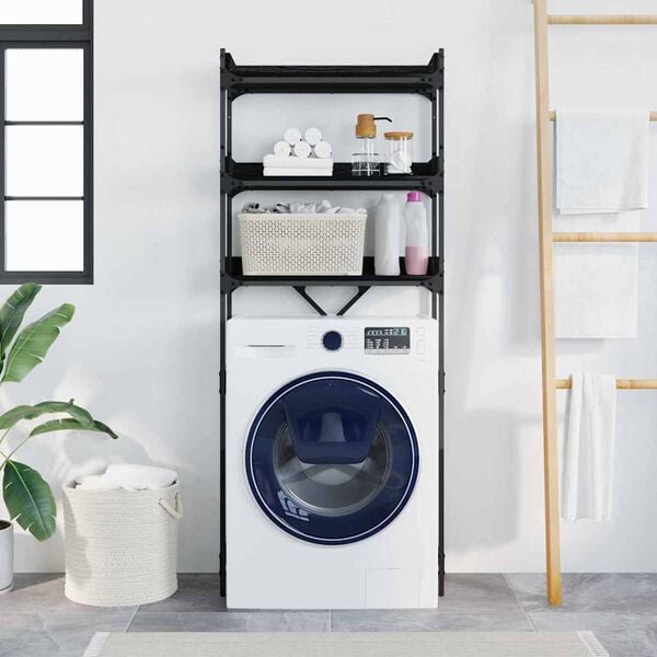 vidaXL Estante para lavadora con estante Roble Negro 67 x 25 x 163 cm