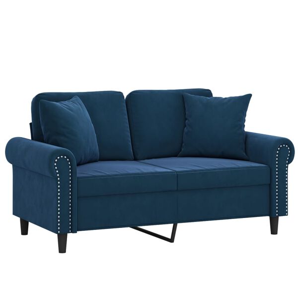 vidaXL Sof&aacute; 2 plazas almohadas y cojines terciopelo azul 120 cm