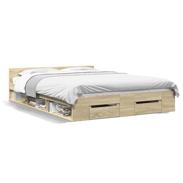 vidaXL Cama con cajones madera de ingenier&iacute;a roble Sonoma 120x190 cm