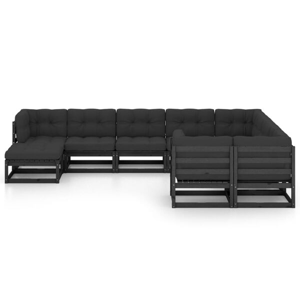 vidaXL Set de muebles de jard&iacute;n 10 pzas con cojines madera pino negro