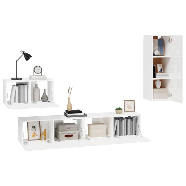 vidaXL Set de muebles de TV 4 pzas madera contrachapada blanco brillo