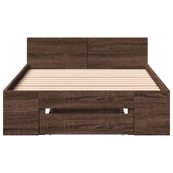 vidaXL Cama con caj&oacute;n madera de ingenier&iacute;a marr&oacute;n roble 90x200 cm