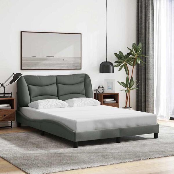 vidaXL Estructura de cama sin colch&oacute;n Hvar tela gris oscuro 140x190 cm