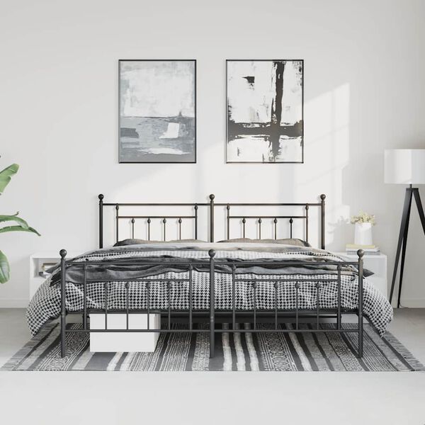 vidaXL Estructura cama sin colch&oacute;n con estribo metal negro 193x203 cm
