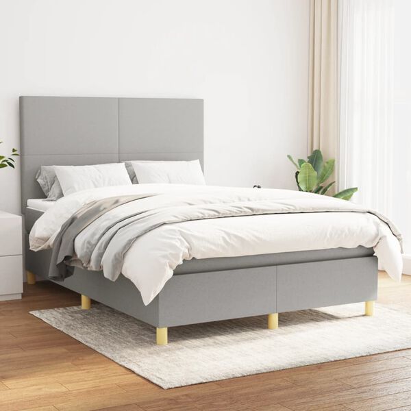vidaXL Cama box spring con colch&oacute;n tela gris claro 140x200 cm