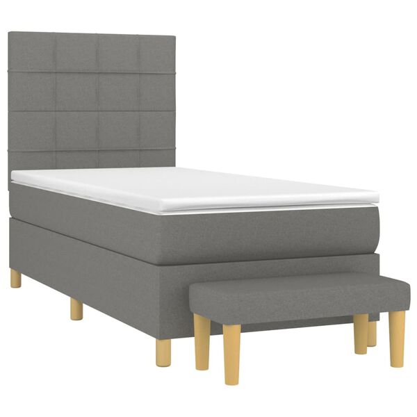 vidaXL Cama box spring con colch&oacute;n tela gris oscuro 100x200 cm