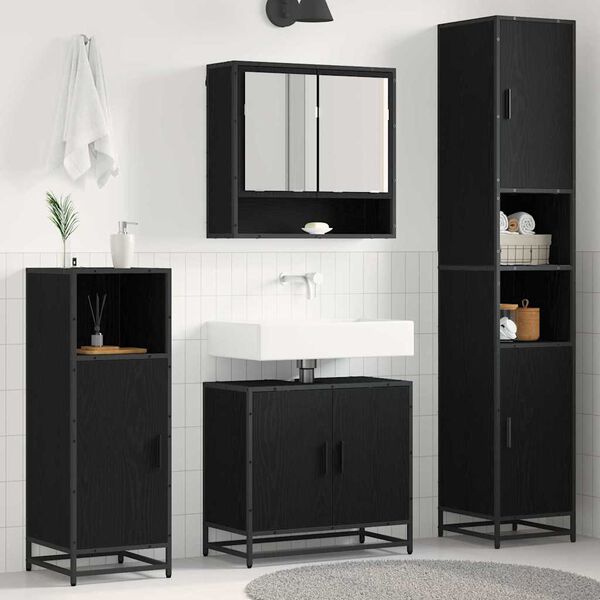 vidaXL Juego de muebles de ba&ntilde;o 3 pcs Roble Negro Madera de ingenier&iacute;a