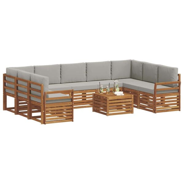 vidaXL Juegos de sof&aacute;s con coj&iacute;n 10 pcs Gris Natural y Claro