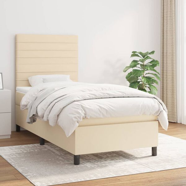 vidaXL Cama box spring con colch&oacute;n tela color crema 100x200 cm