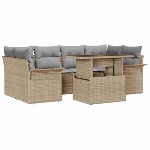 vidaXL Conjunto de sof&aacute; de jard&iacute;n con coj&iacute;n 7 pcs Beige Polirat&aacute;n