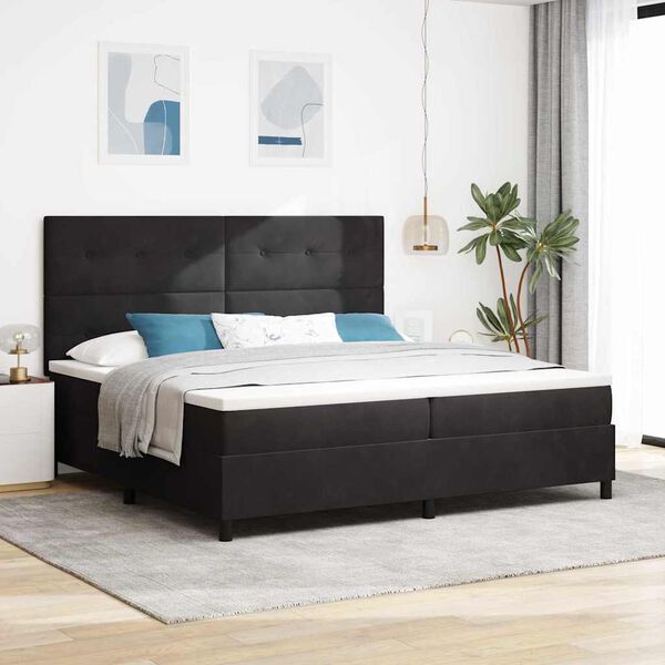 vidaXL Cama Box Spring LED con colch&oacute;n Negro 200 x 200 cm Terciopelo