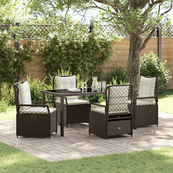 vidaXL Conjunto de Comedor de Jard&iacute;n 5 pcs Marr&oacute;n rat&aacute;n sint&eacute;tico