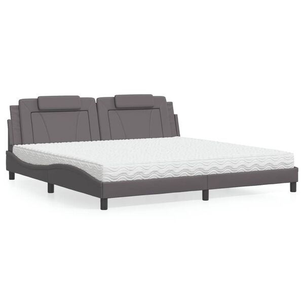 vidaXL Cama Viana con colch&oacute;n cuero sint&eacute;tico gris 200x200 cm
