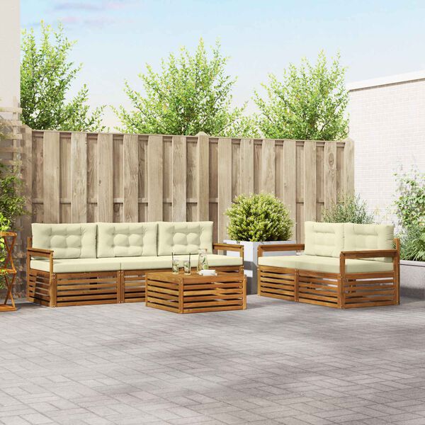 vidaXL Conjunto de sof&aacute;s de exterior con coj&iacute;n 6 pcs Natural y Crema