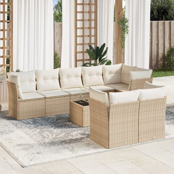 vidaXL Set de sof&aacute;s de jard&iacute;n 9 pzas con cojines rat&aacute;n sint&eacute;tico beige