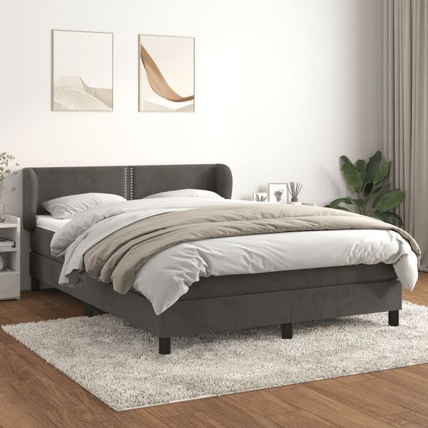 vidaXL Cama box spring con colch&oacute;n terciopelo gris oscuro 140x190 cm