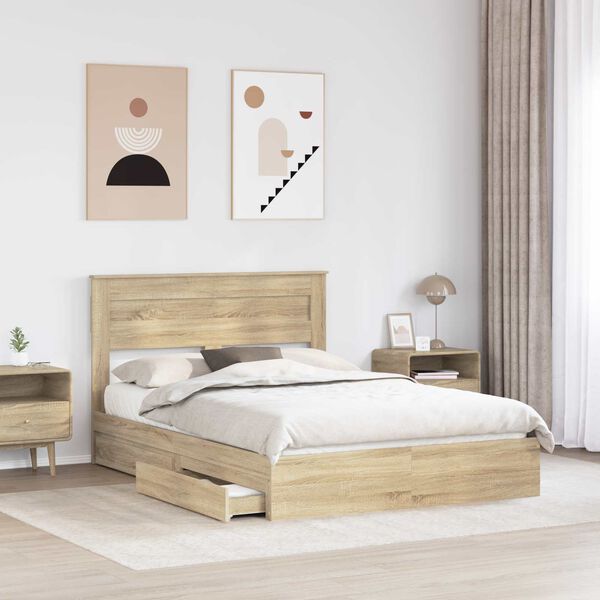 vidaXL Cama con almacenamiento con cabecera Roble Sonoma 140 x 190 cm