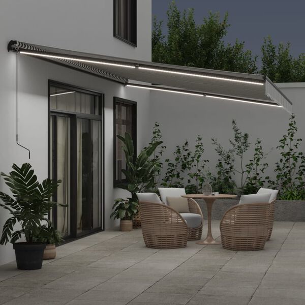 vidaXL Toldo retr&aacute;ctil manual luz LED antracita y blanco 600x350 cm