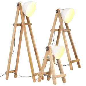 vidaXL L&aacute;mpara de pie 3 piezas madera maciza de mango blanco E27