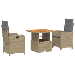 vidaXL Set comedor de jard&iacute;n 3 pzas con cojines rat&aacute;n sint&eacute;tico beige