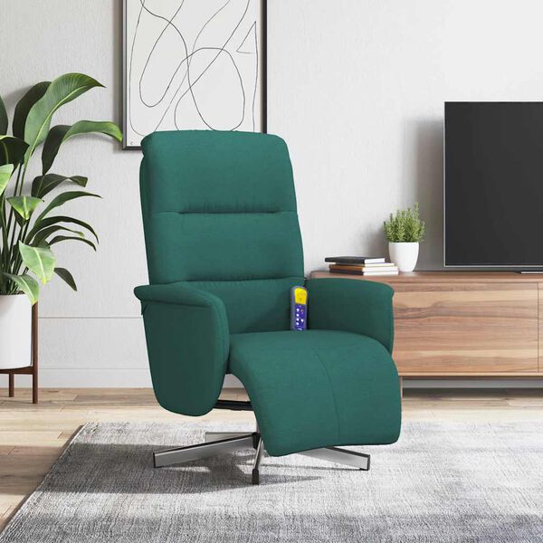vidaXL Sill&oacute;n reclinable de masaje con reposapi&eacute;s tela verde oscuro