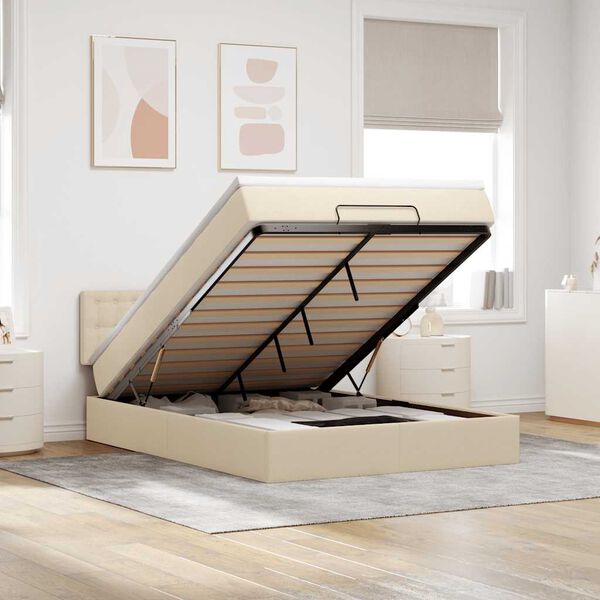 vidaXL Cama otomana con colch&oacute;n de tela color crema 140x190 cm