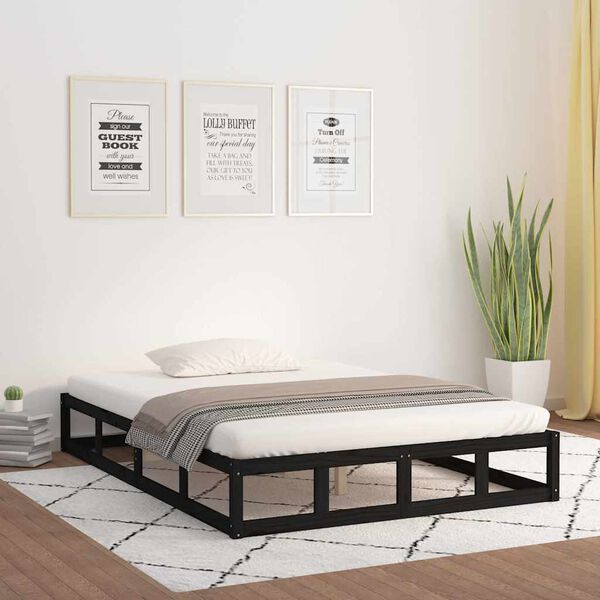 vidaXL Estructura cama madera maciza negra 140x190 cm