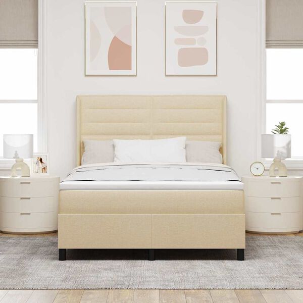 vidaXL Cama tipo Box Spring con colch&oacute;n Crema 200 x 140 cm tela