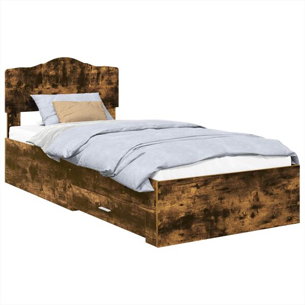 vidaXL Estructura de cama con cabecera Roble ahumado 90 x 190 cm