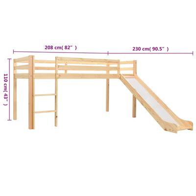 vidaXL Cama alta para niños tobogán y escalera madera pino 97x208 cm