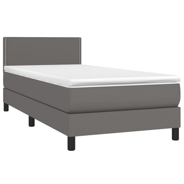 vidaXL Cama box spring con colch&oacute;n cuero sint&eacute;tico gris 90x190 cm