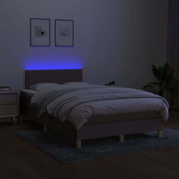 vidaXL Cama box spring con colch&oacute;n y LED tela gris taupe 120x200 cm