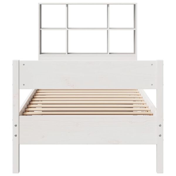 vidaXL Cama con estanter&iacute;a sin colch&oacute;n madera maciza blanco 90x200 cm